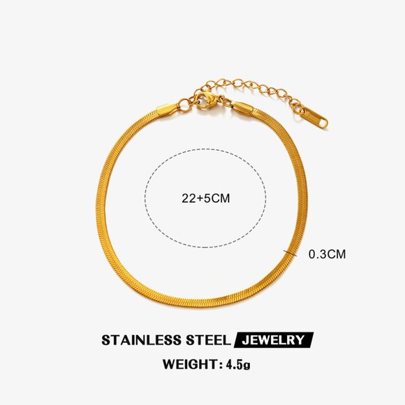 3/$35 18K Gold Plated Snake Chain Anklet Bracelet Herringbone Flat Ankle Chain - Picture 6 of 8